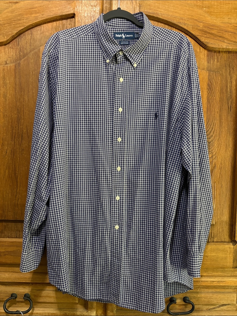 Ralph Lauren Navy and White Check Button-Down Dress Shirt